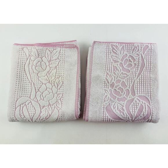 Set 2 Vintage Fieldcrest Bath Towels Pink Flowers Howard Kaplan's French Country - Picture 2 of 16